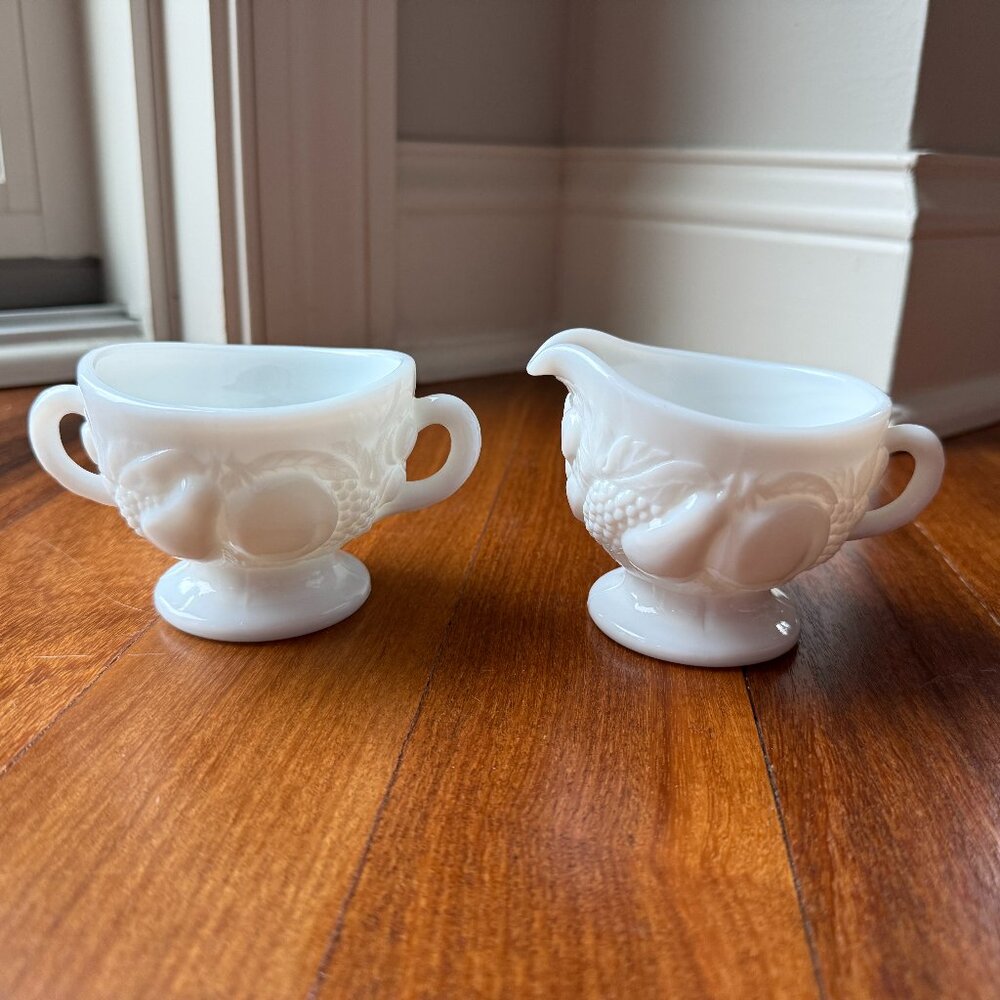 Vintage Westmoreland Della Robbia White Milk Glass Sugar & Creamer